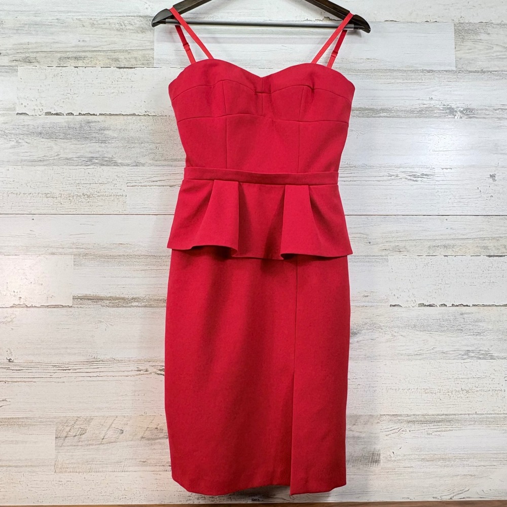 BCBGMAXAZRIA Penelope Peplum Cocktail Dress Rio Red Size 4 Sweetheart Neckline